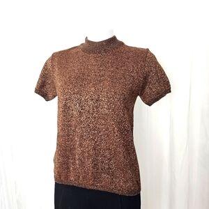 Vintage Norton McNaughton Petite brown bronze glitter sparkle mockneck sweater